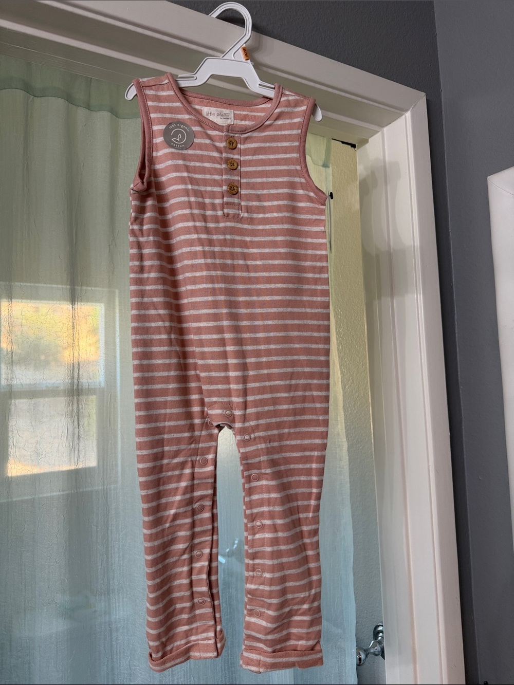 Little planet baby organic Sleeveless Striped Romper - Dusty Rose/White 24 M